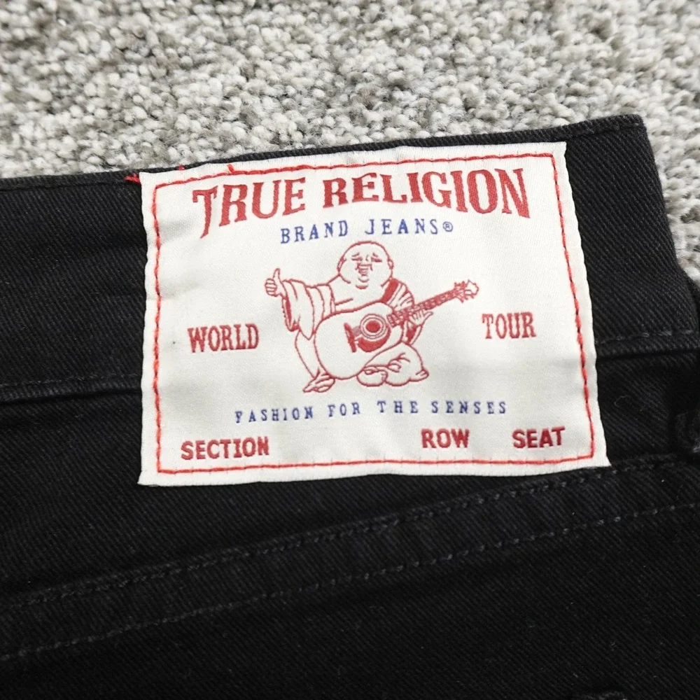 NEW True Religion Jeans Mens 36X32 Black Denim Pants Geno Relaxed Slim Straight‎